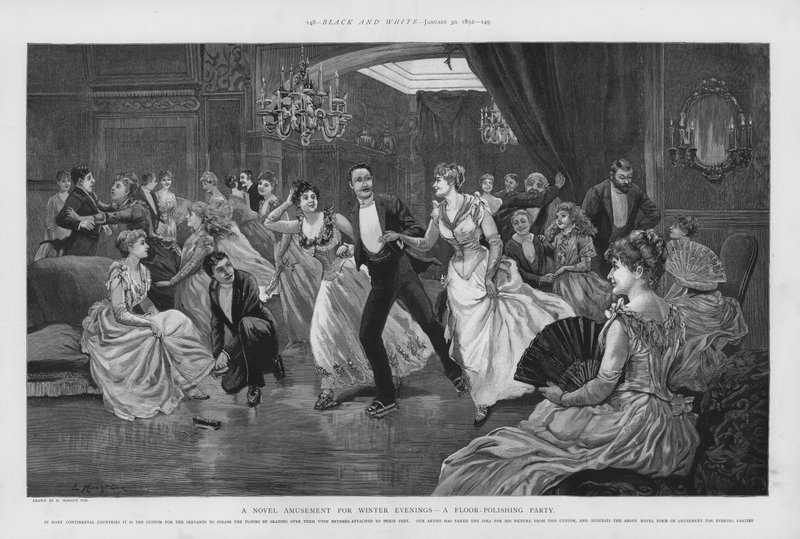 Újszerű mulatság téli estékre - padlófényező parti (litho) alkotó: Edward Morant Cox