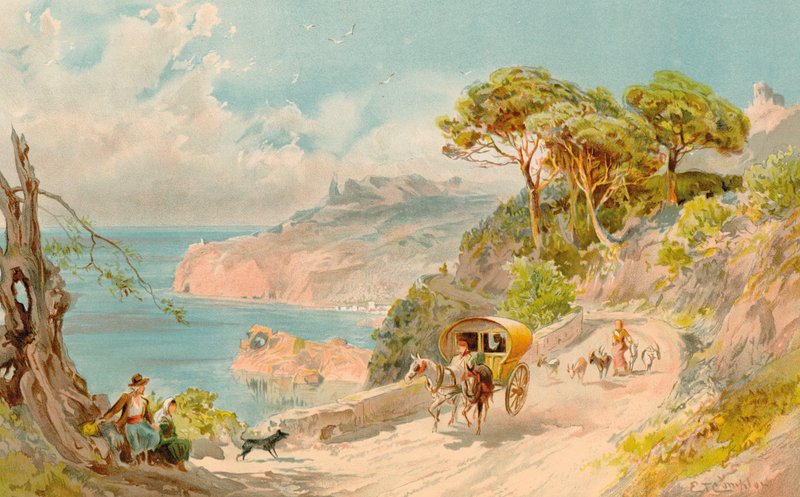 Coast Road Soller közelében, Mallorca (színes litho) alkotó: Edward Theodore Compton