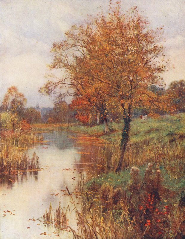 A holt levelek szelíden és szomorúan hullanak a nyugodt, édes levegőben (színes litográfia). alkotó: Edward Wilkins Waite