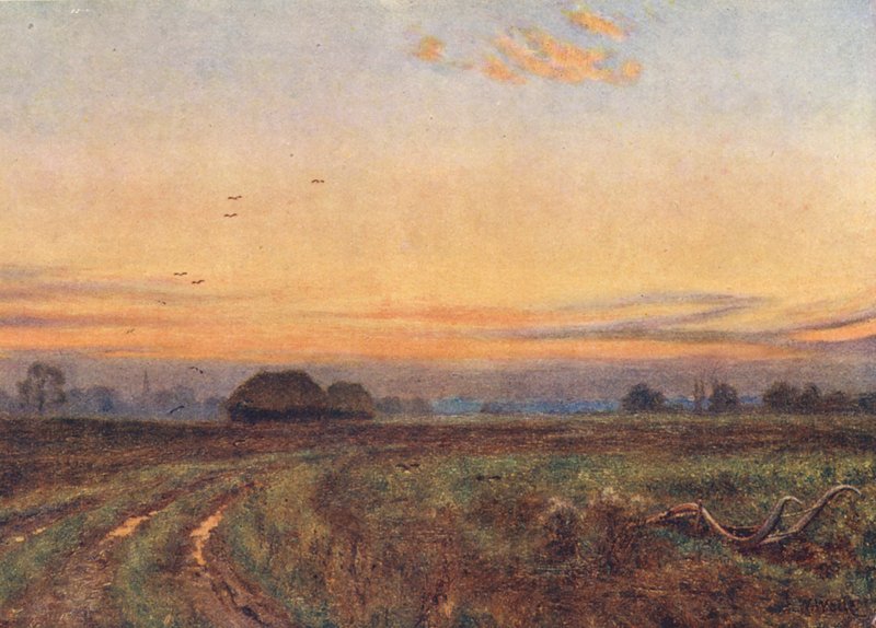 A nap lenyugszik . . . . A Föld, mint egy fáradt gyermek, arcát az éjszaka kebelére fordítja (színes litográfia). alkotó: Edward Wilkins Waite
