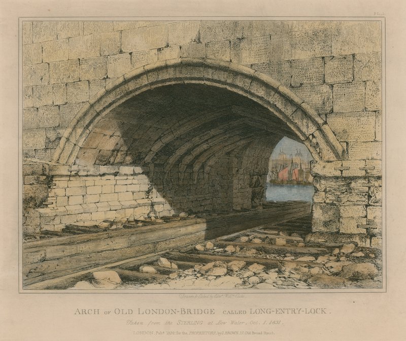 A régi londoni híd boltíve, a Long Entry Lock alkotó: Edward William Cooke