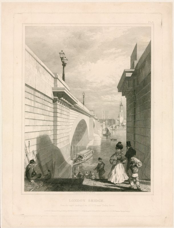 A New London Bridge a Tooley Street melletti lépcső felső lépcsőfoka felől alkotó: Edward William Cooke