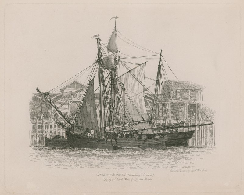 Schooner und Smack a Fresh Wharfban fekszik alkotó: Edward William Cooke