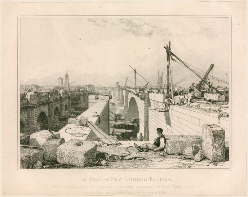 A régi és az új londoni híd, 1830 alkotó: Edward William Cooke