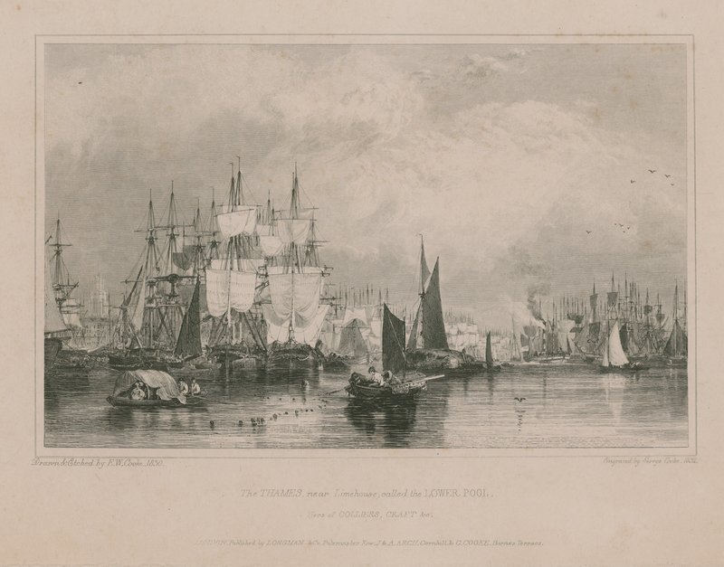 A Temze Limehouse közelében: Alsó medence alkotó: Edward William Cooke