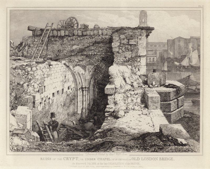 A Szent Tamás-kápolna romjai az Old London Bridge-en alkotó: Edward William Godwin