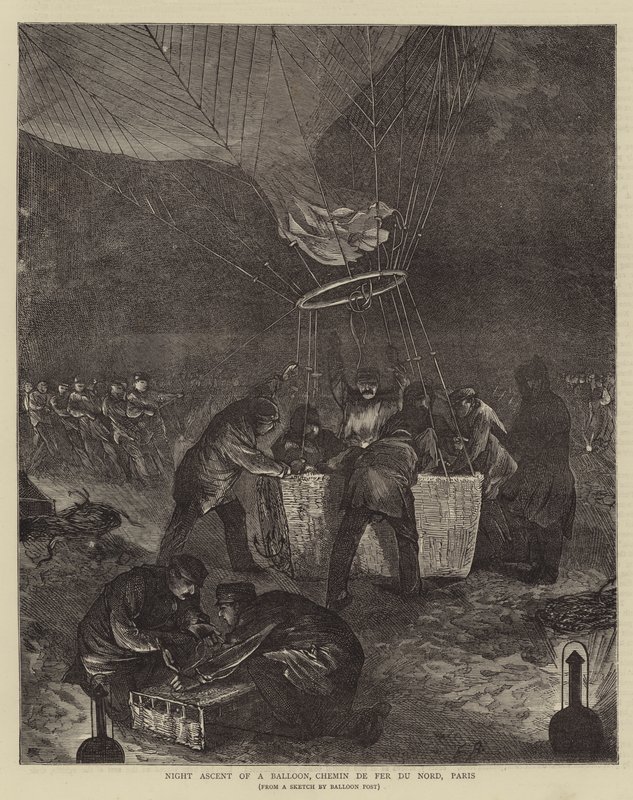Egy léghajó éjszakai felszállása, Chemin de Fer du Nord, Párizs alkotó: Edwin Buckman