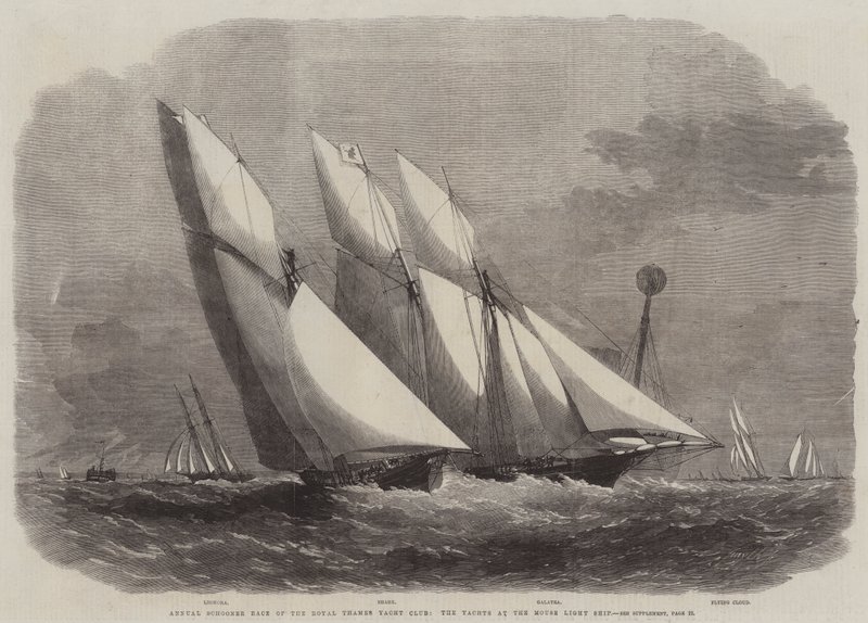 A Royal Thames Yacht Club éves scooner versenye, a jachtok a Mouse Light Ship-nél alkotó: Edwin Weedon