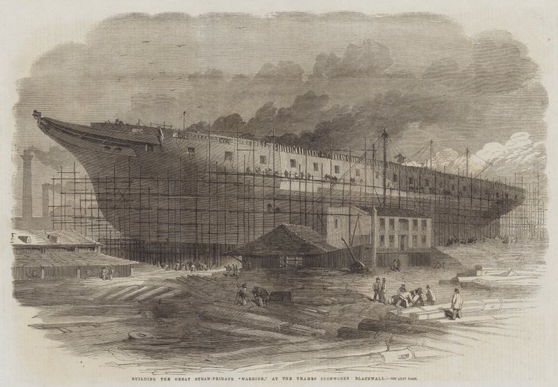A Great Steam-Frigate Warrior építése a Thames Ironworks Blackwallban alkotó: Edwin Weedon