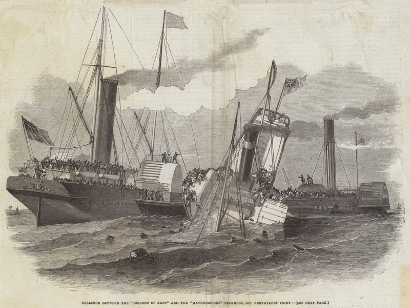 Összeütközés Kent hercegné és a Ravensbourne Steamers között, Northfleet Pointnál alkotó: Edwin Weedon