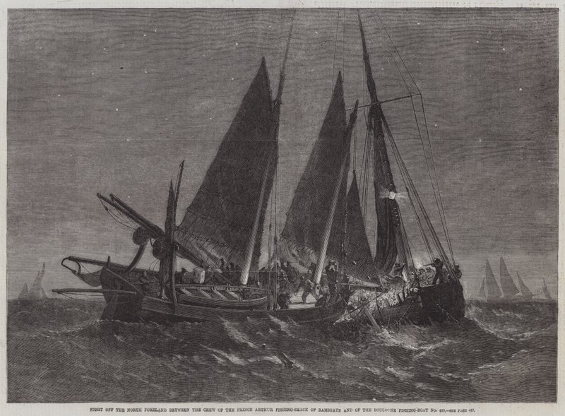 Harcolj a North Foreland-on a Ramsgate-i Prince Arthur Fishing-Smack és a 439-es Boulogne-i halászhajó legénysége között alkotó: Edwin Weedon