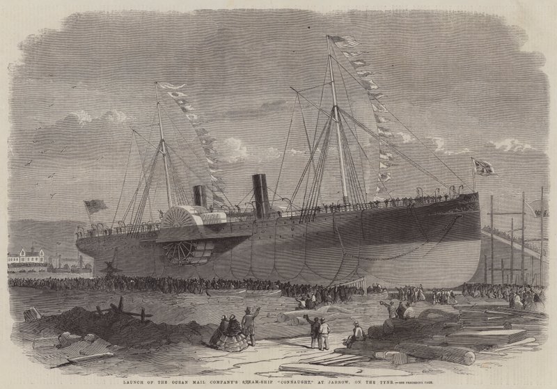 Az Ocean Mail Company Steam-Ship Connaught elindítása Jarrow-ban, a Tyne-on alkotó: Edwin Weedon