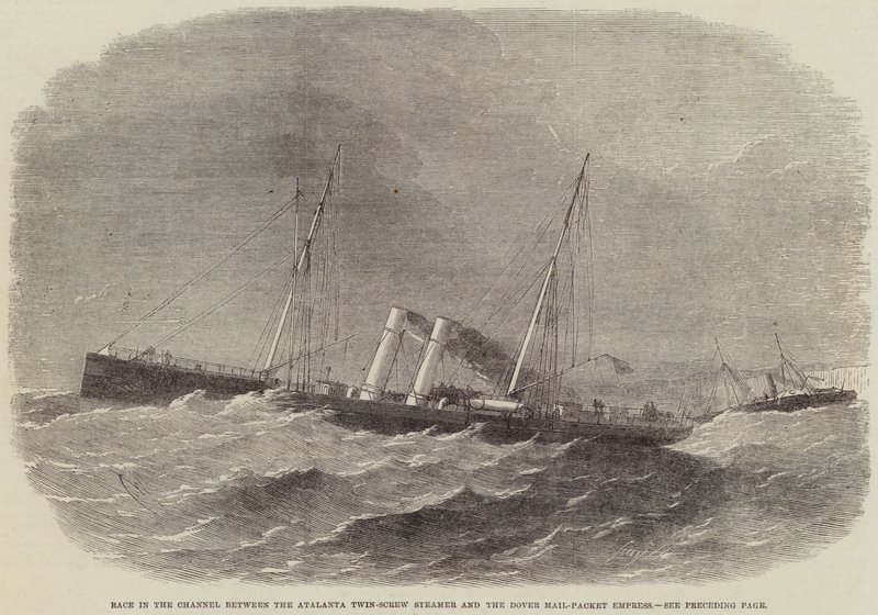 Verseny a csatornában az Atalanta Twin-Screw Steamer és a Dover Mail-Packet Empress között alkotó: Edwin Weedon
