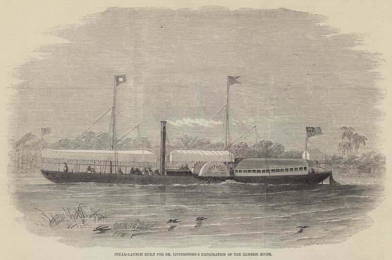 Steam-Launch, amely Dr. Livingstone által a Zambezi folyó felfedezéséhez készült alkotó: Edwin Weedon