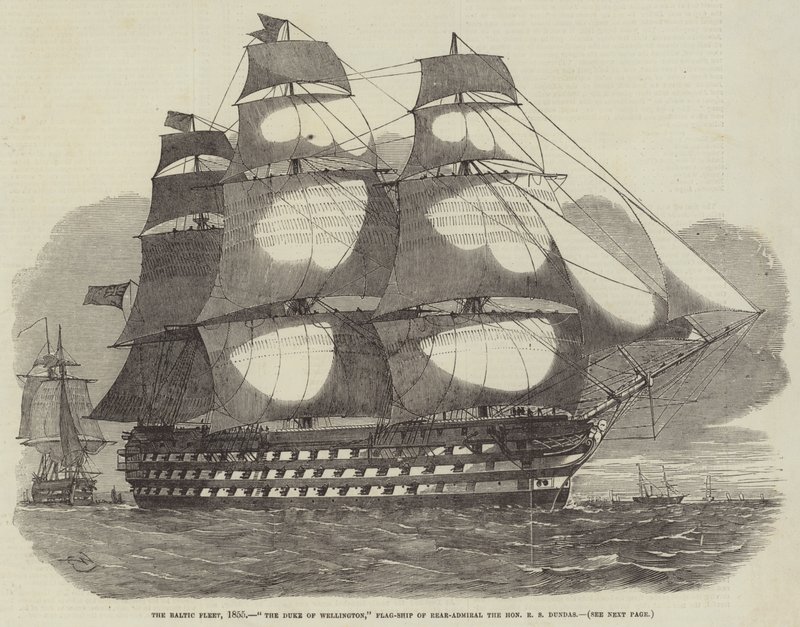 A balti flotta, 1855, Wellington hercege, tisztelt R S Dundas ellentengernagy zászlós hajója alkotó: Edwin Weedon