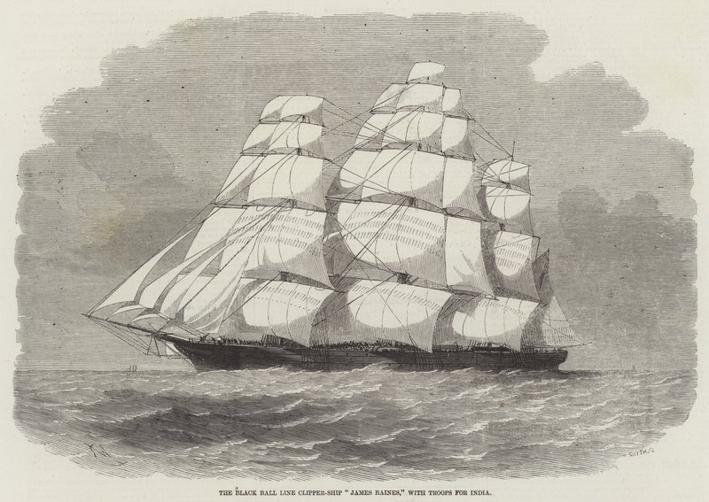 A Black Ball Line Clipper – James Baines hajó, csapatokkal Indiáért alkotó: Edwin Weedon