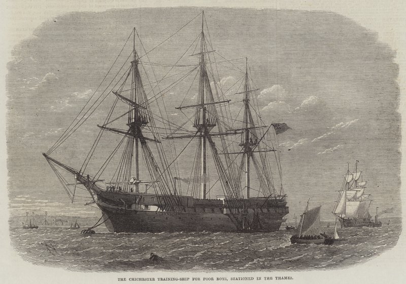 A Chichester Training-Ship for Poor Boys, a Temzében állomásozik alkotó: Edwin Weedon