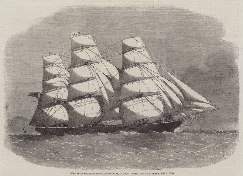 Az Iron Clipper-Ship Cornwallis, a Black Ball Line új hajója alkotó: Edwin Weedon