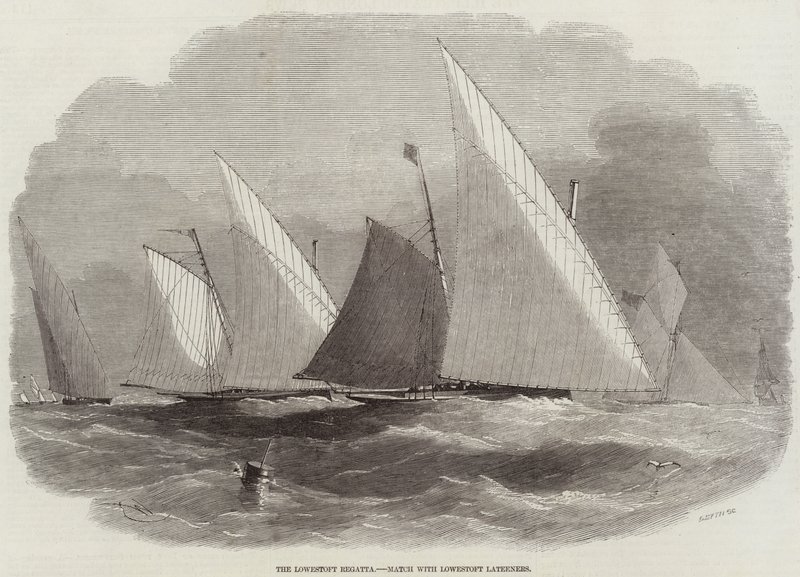 A Lowestoft Regatta, mérkőzés Lowestoft Lateenerekkel alkotó: Edwin Weedon