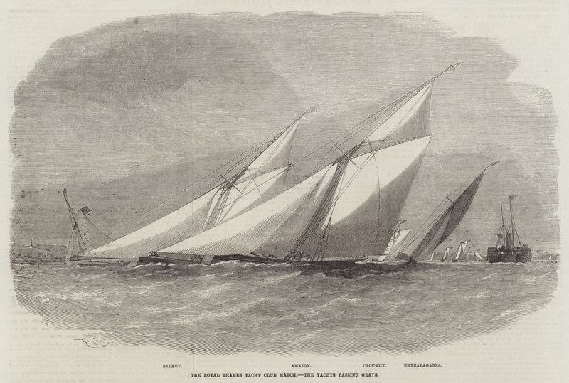 A Royal Thames Yacht Club Match, a Grays mellett elhaladó jachtok alkotó: Edwin Weedon