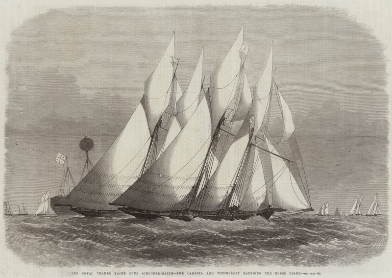 A Royal Thames Yacht Club Schooner-Match, a Cambria és a Boszorkányság az egérfény körül alkotó: Edwin Weedon