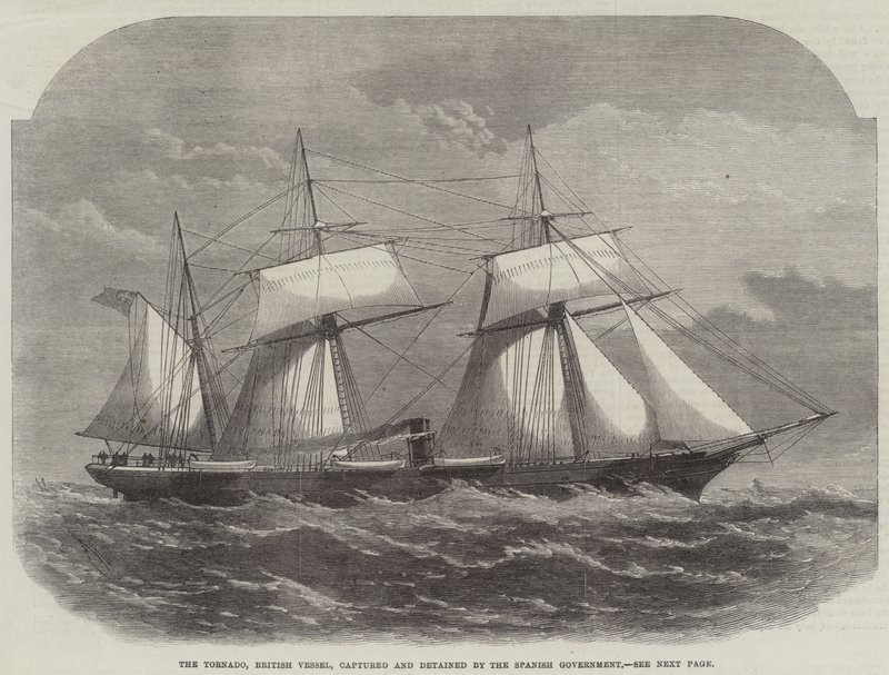 A Tornado brit hajó, amelyet a spanyol kormány elfogott és visszatartott. alkotó: Edwin Weedon