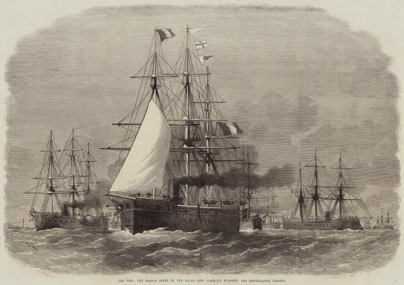 A háború, a francia flotta a balti-tengeren, az admirális zászlóshajója, a Serveillante, a vezető alkotó: Edwin Weedon