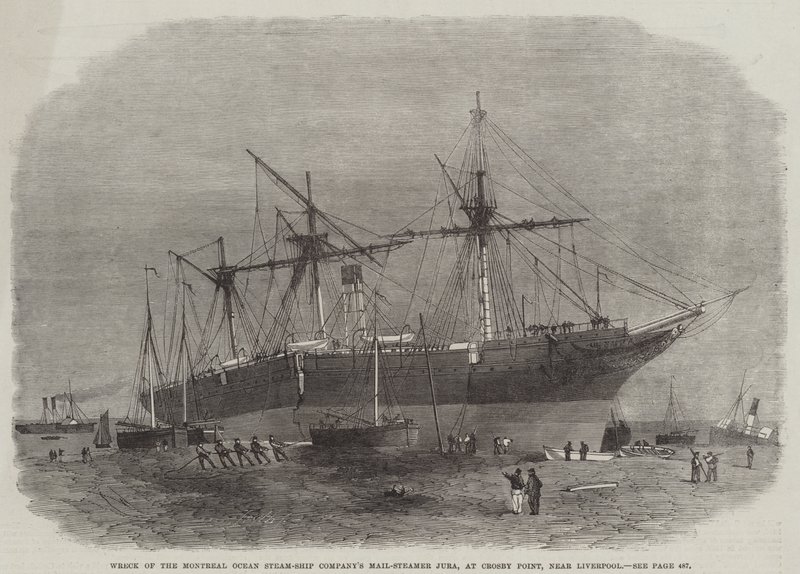 A Montreal Ocean Steam-Ship Company Mail-Steamer Jura roncsa a Crosby Pointban, Liverpool közelében alkotó: Edwin Weedon