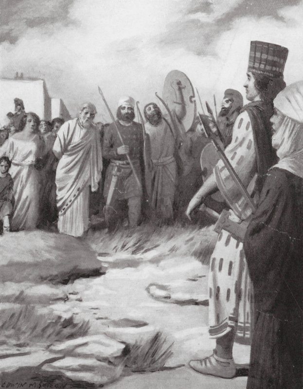 Krőzus vezetése Cyrus előtt Szardeisz elfoglalásakor (lithó) alkotó: Edwin A. Morrow