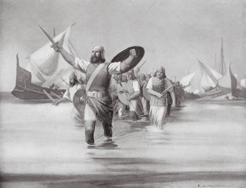 Szidóniaiak partraszállása Karthágó helyén (litográfia) alkotó: Edwin A. Morrow