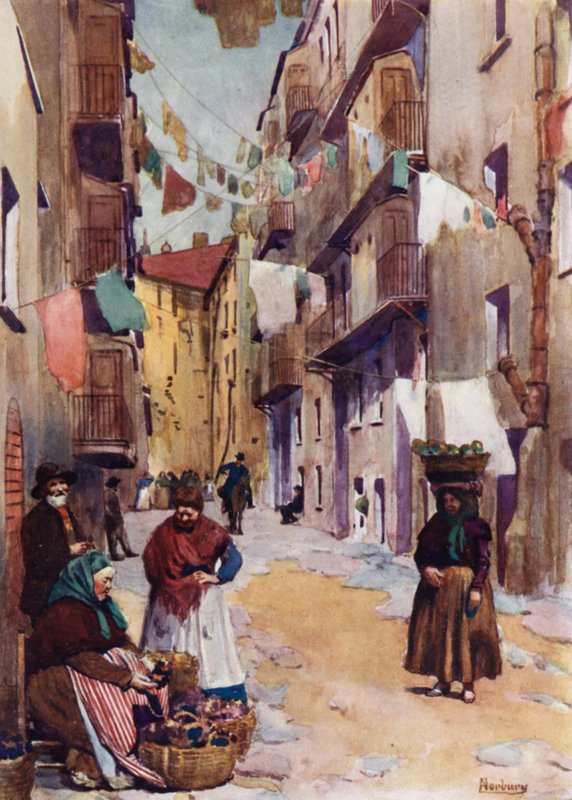 Korzika: házak, Ajaccio (színes litho) alkotó: Edwin Arthur Norbury