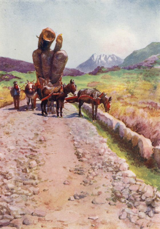 Korzika: Fát húzó öszvérek (színes litho) alkotó: Edwin Arthur Norbury