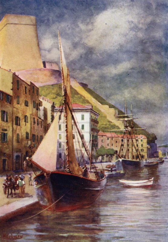 Korzika: A kikötő, Bonifacio (színes litó) alkotó: Edwin Arthur Norbury