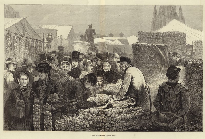 Birminghami Hagymavásár (metszet) alkotó: Edwin Buckman