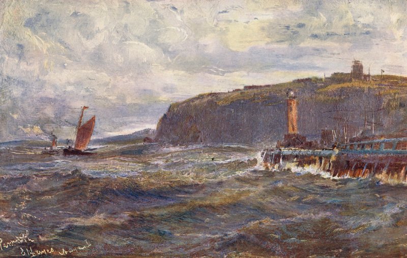 Penarth, a cardiffi kikötő bejárata (színes litográfia) alkotó: Edwin Hayes