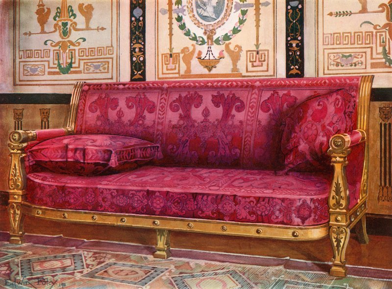 Faragott aranyozott kanapé Rose Brocade de Lyonsban alkotó: Edwin John Foley