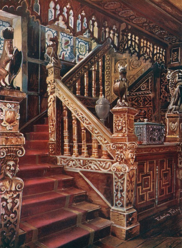 Faragott tölgyfa lépcsőház, Godinton alkotó: Edwin John Foley