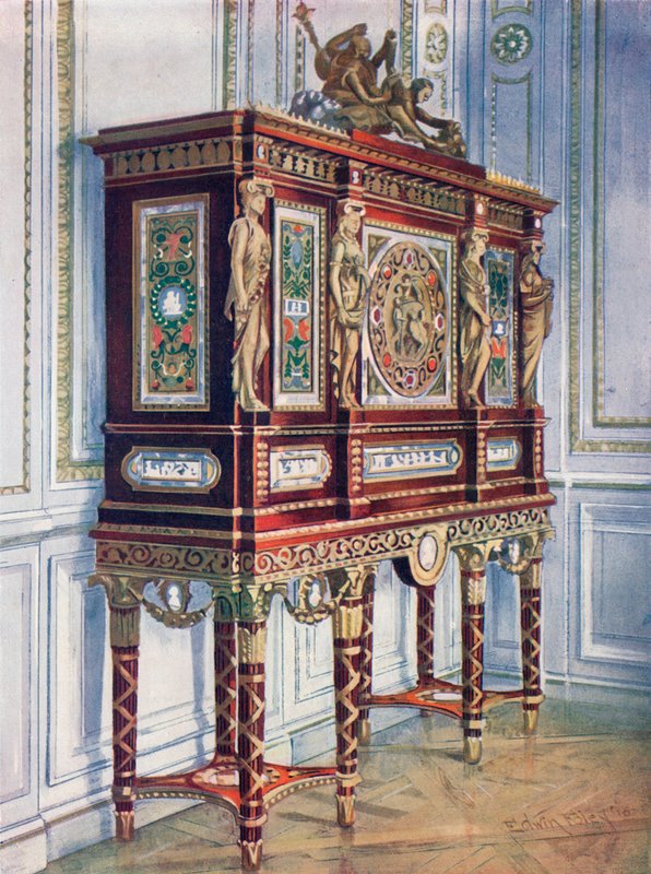 Marie Antoinette királynő ékszerszekrénye: mahagóniból, aranyozott, berakásos, faragott és festett plakettekkel alkotó: Edwin John Foley