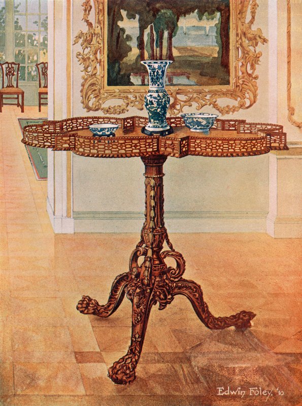 Alakú, bordás keretű galériaasztal – Chippendale Iskola alkotó: Edwin John Foley