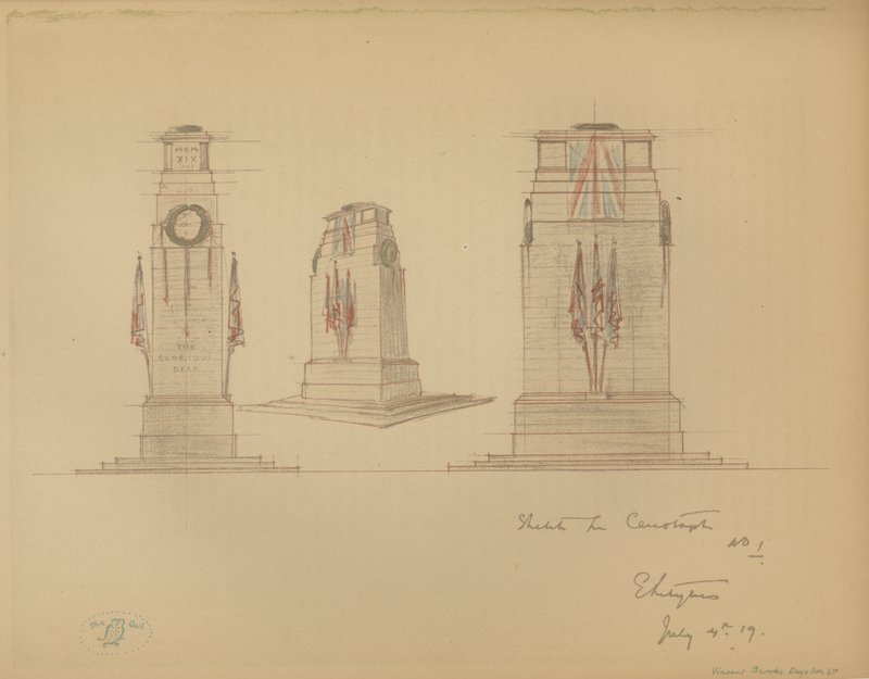 1. vázlat a Kenotaphhoz, Whitehall, Westminster, London (színes litó) alkotó: Edwin Landseer Lutyens
