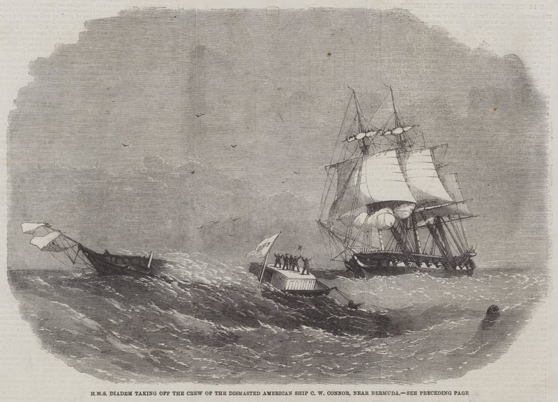 A HMS Diadem felszáll a C W Connor lerombolt amerikai hajó legénységére, Bermuda közelében alkotó: Edwin Weedon