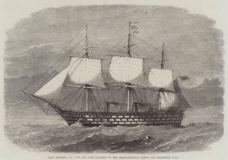 HMS Victoria, 102 Guns, a Földközi-tengeri Flotta új zászlóshajója alkotó: Edwin Weedon