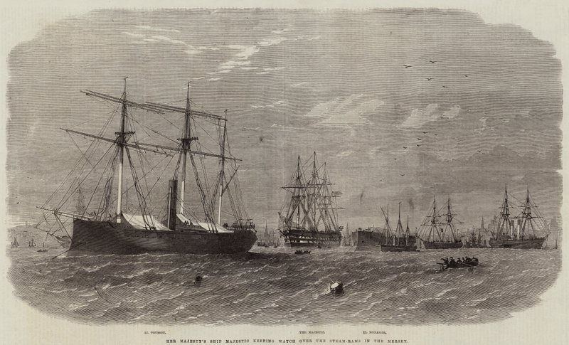 Őfelsége Majestic nevű hajója őrködik a Merseyben a gőzösök felett alkotó: Edwin Weedon
