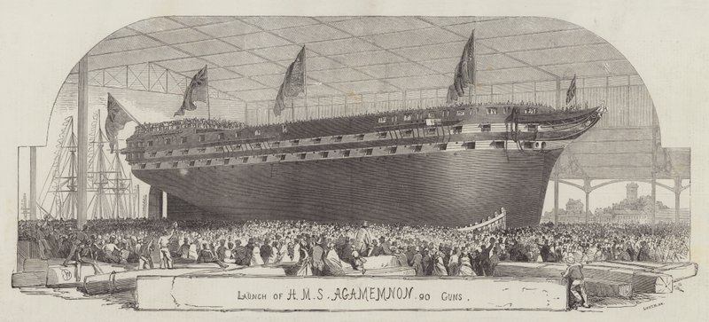 A HMS Agamemnon, 90 Guns elindítása alkotó: Edwin Weedon