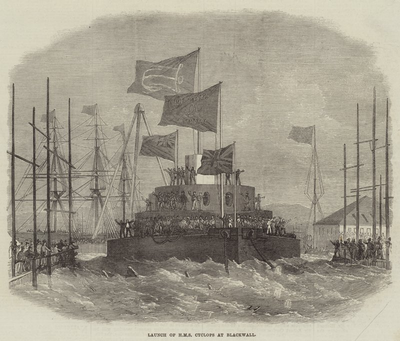 A HMS Cyclops elindítása Blackwallban alkotó: Edwin Weedon
