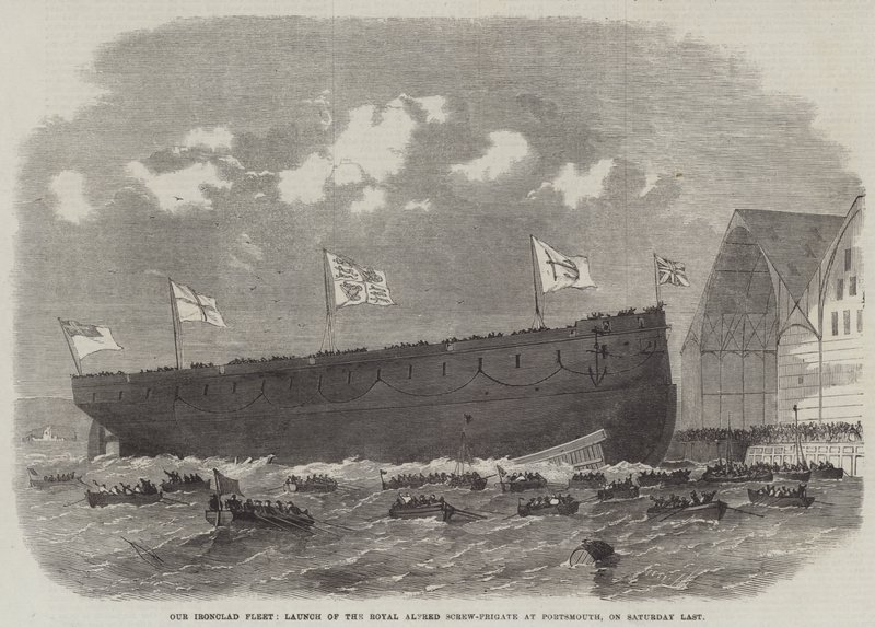 Vaskalapos flottánk, a Royal Alfred Screw-Frigate felbocsátása Portsmouthban, múlt szombaton alkotó: Edwin Weedon