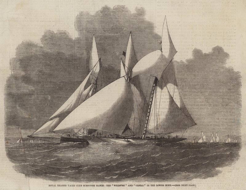 Royal Thames Yacht Club Schooner Match, a Wildfire és a Vestal in the Lower Hope alkotó: Edwin Weedon