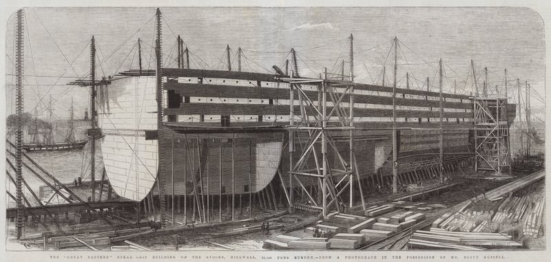 A Great Eastern Steam-Ship épülete a Stocks-on, Millwall, 22 500 tonna teher alkotó: Edwin Weedon