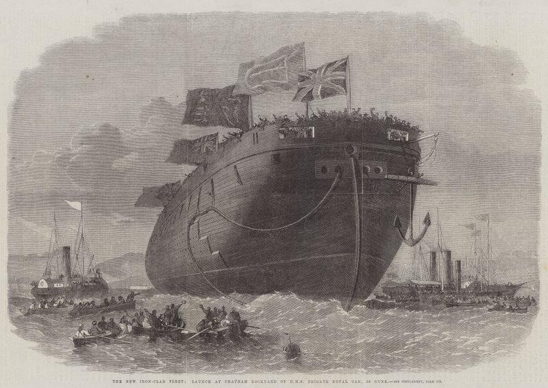 Az új vasköpenyes flotta, a HMS Fregate Royal Oak chathami kikötőjében, 50 fegyver alkotó: Edwin Weedon