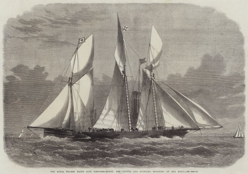 A Royal Thames Yacht Club Schooner-Match, a Xantha és a Gloriana körverseny a Nore-nál alkotó: Edwin Weedon